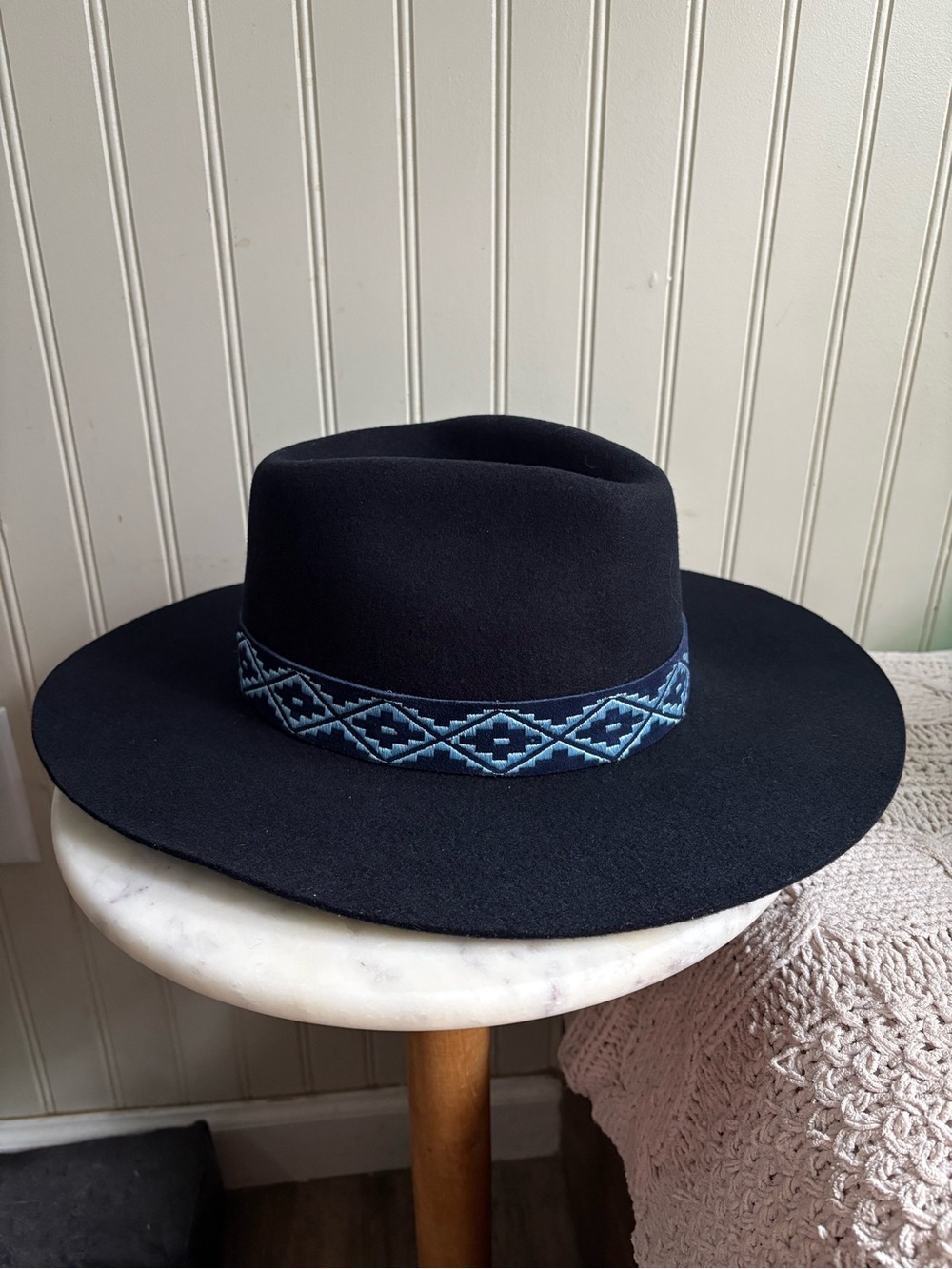NEW Wyeth x Madewell 100% Wool Wide Brim Hat Navy Blue Women’s One Size Classic